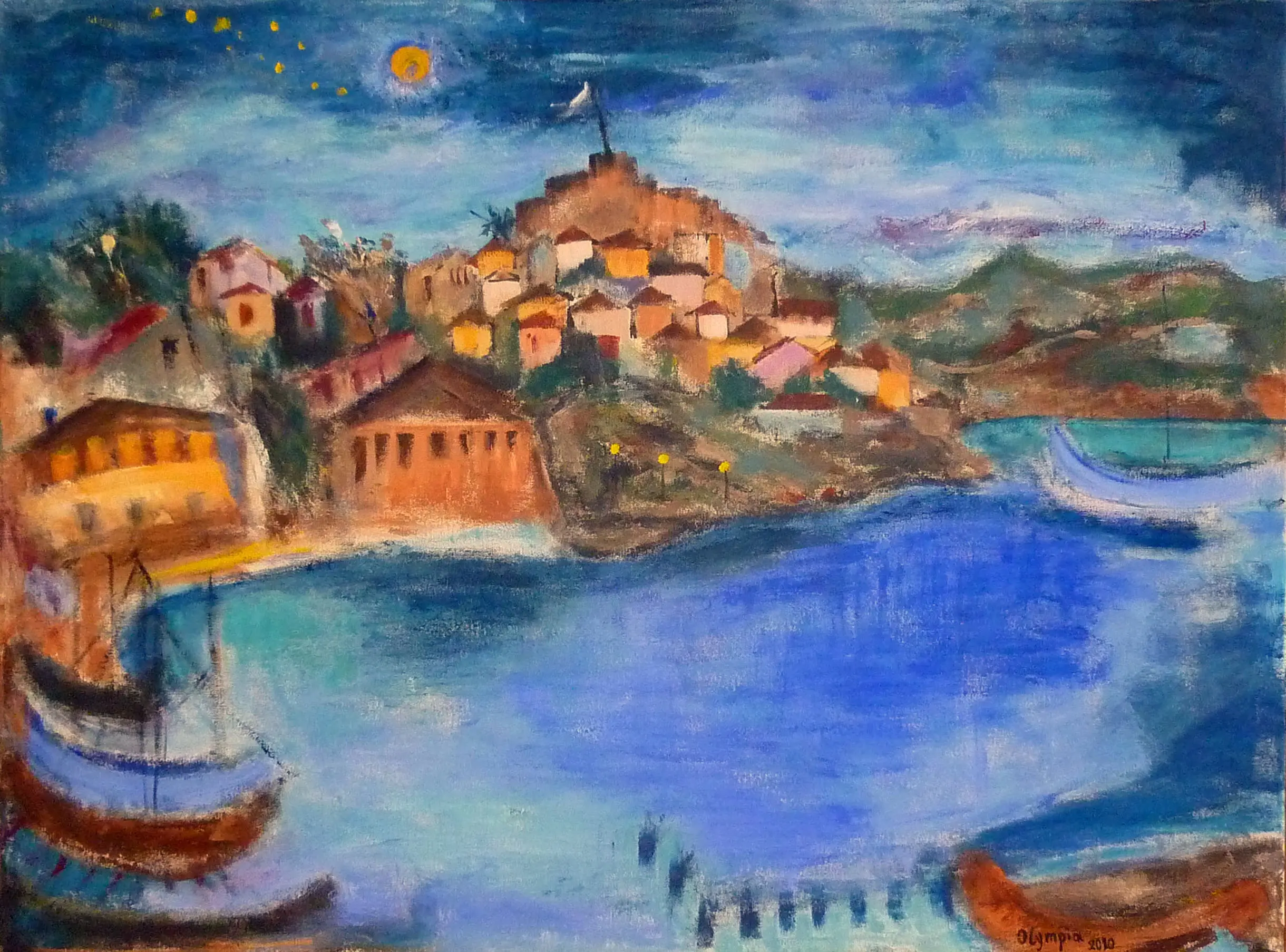 Molyvos and the Castle in a Full Moon