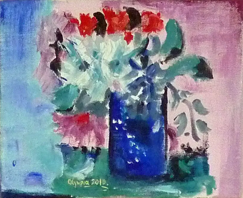 Flowers in a Blue Vase